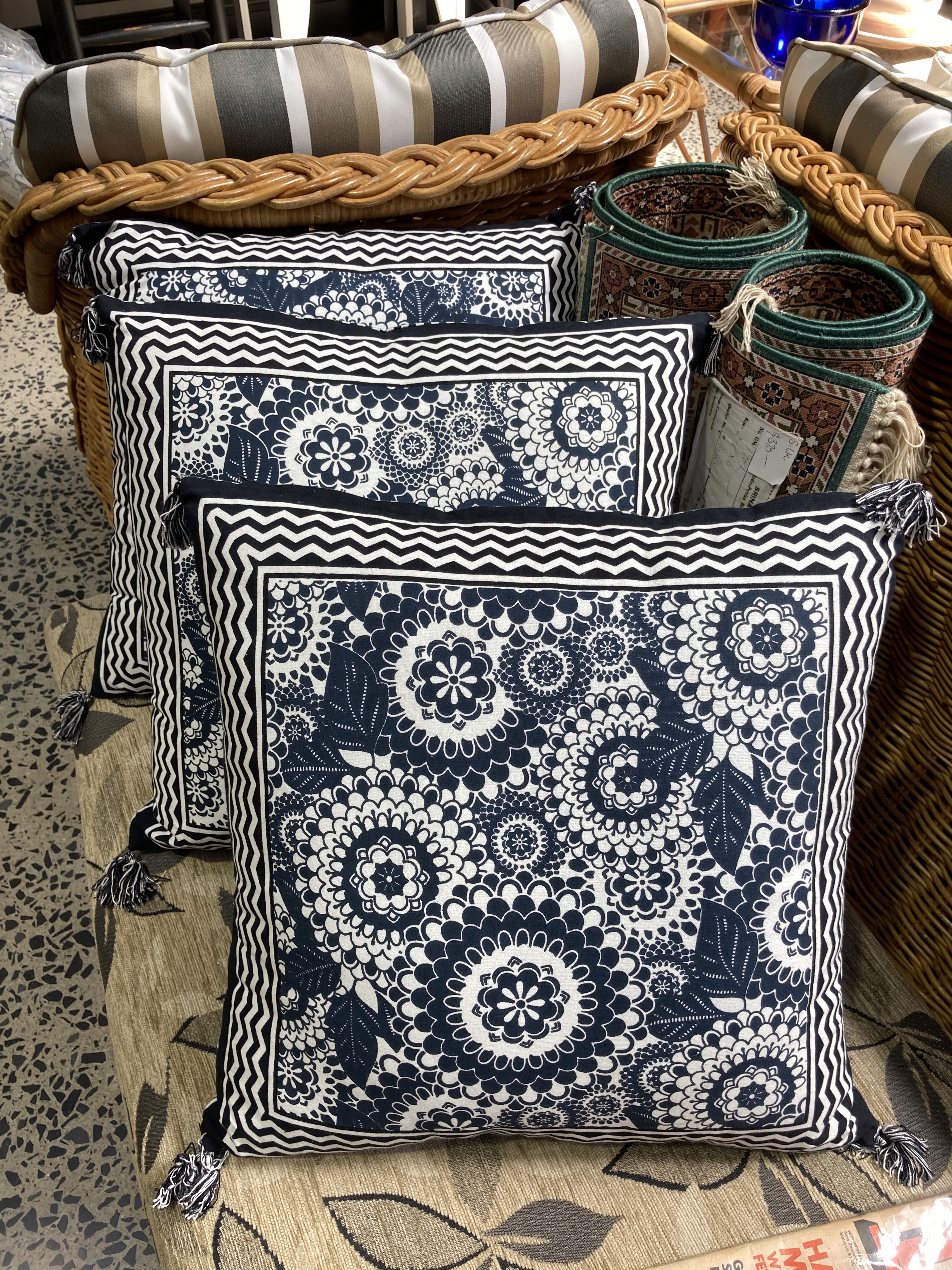 Navy & White Patterned Cushions